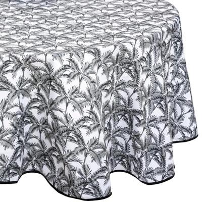 Tafelkleed - rond - D180 cm - zwart/wit - palm print - polyester - tafellaken