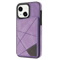 iPhone 15 hoesje - Backcover - Pasjeshouder - Portemonnee - Camerabescherming - Stijlvol patroon - TPU - Paars - thumbnail
