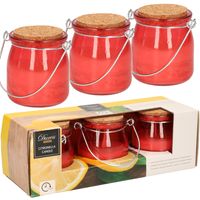 Citronella kaars - 6x - in rood glazen potje - 8 branduren - citrusgeur - thumbnail