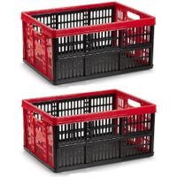 3x stuks opvouwbare kratten/inklapbare boodschappen kisten zwart/rood 48 x 35 x 24 cm - thumbnail