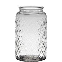Hakbijl Glass Bloemenvaas Brussel - transparant eco glas - D16xH26 cm - ruit patroon - cilinder vaas - Vazen - thumbnail