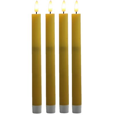 Magic Flame Dinerkaarsen - LED - 4x stuks - geel - 25 cm - met glitters