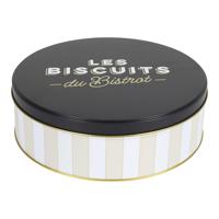 Koektrommel Les Biscuits - beige/zwart - 22 x 7 cm - 1700 ML - bewaarblik met deksel - metaal - rond