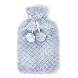 Giftdecor Warmwater kruik - 1.8 liter - pluche hoes in blauw/grijs - winter kruiken - 22 x 35 cm