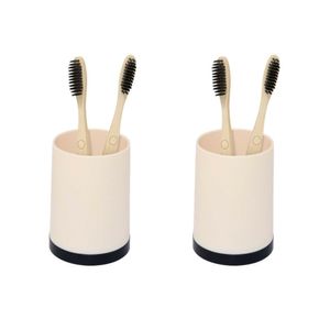 2x Stuks Badkamer tandenborstelhouder en/of drinkbeker kunststof beige/zwart 8 x 10 cm