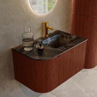 Badmeubel Mondiaz Kurve-Dlux | 75 cm cm | Meubelkleur Ruby | Wastafelkleur Lava | Solid surface | Wasbak rechter zijde spoelbak | 1 kraangat