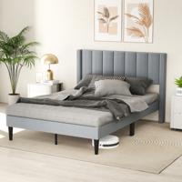 Geïsoleerd Tweepersoonsbedframe voor 200 x 140 cm Matras Platformbed met Hoofdeinde Bedframe Grijs