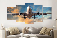 Karo-art Schilderij - Dalend vliegtuig, 5 luik, 200x100cm , premium print