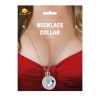 Verkleed sieraden ketting disco spiegelbal - zilver - dames - kunststof - Seventies/Eighties thema Verkleed sieraden ketting disco spiegelbal - zilver - dames - kunststof - Seventies/Eighties thema