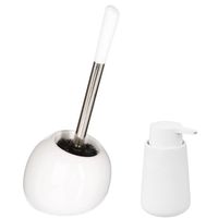 WC-/toiletborstel en houder - wit - met zeeppompje 250 ml - Badkameraccessoireset