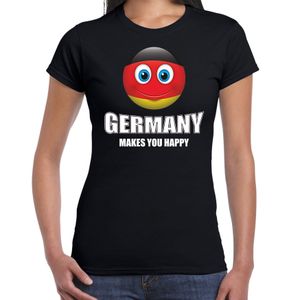 Germany makes you happy landen t-shirt Duitsland zwart voor dames met emoticon