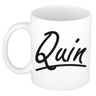 Quin Naam koffiemok - beker - met sierlijke letters - wit - 300 ml - Cadeau - Heren