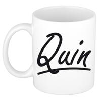 Quin Naam koffiemok - beker - met sierlijke letters - wit - 300 ml - Cadeau - Heren