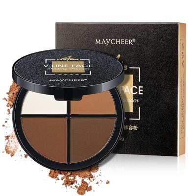 MAYCHEER V-Line gezicht 4 kleuren gezichts make-up markeerstift Bronzer arcering poeder palet cosmetische (donkerbruin)