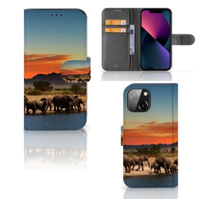iPhone 13 Mini | Telefoonhoesje | Met pasjeshouder | Olifanten
