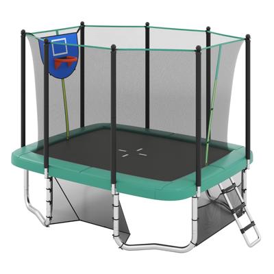 3 in 1 Rechthoekige Trampoline met Ladder & Basketbalring & Voetbaldoel Kinderen Trampoline Groen