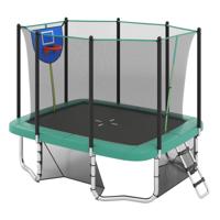 3 in 1 Rechthoekige Trampoline met Ladder & Basketbalring & Voetbaldoel Kinderen Trampoline Groen