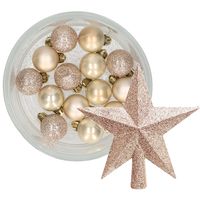 Decoris 14x stuks kerstballen 3 cm met ster piek champagne kunststof - thumbnail