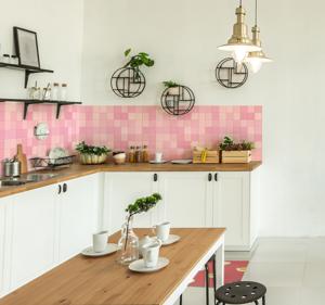 Roze vierkante tegels sticker randen decoratie voor keuken