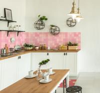 Roze vierkante tegels sticker randen decoratie voor keuken