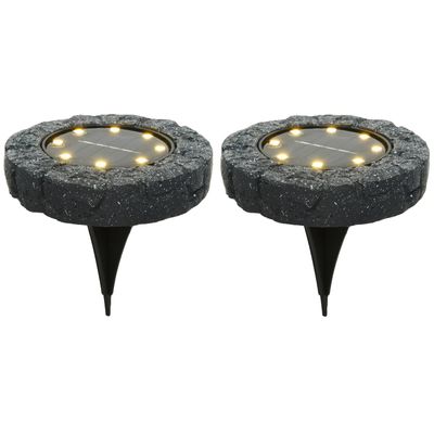 Lumineo Solar grond prikspot/tuinspot - 2x - kunststeen - steengrijs - 11 x 2 cm - Prikspotjes