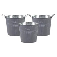 Emmer/plantenpot/bloempot - 3x - zink - zilvergrijs - D16 x H14 cm