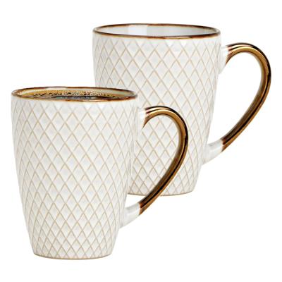 Koffiemokken Marbella - 2x stuks - Keramiek - wit/goud - 300 ml - 8 x 11 cm