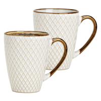 Koffiemokken Marbella - 2x stuks - Keramiek - wit/goud - 300 ml - 8 x 11 cm