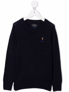 POLO RALPH LAUREN KIDS pull nervuré à logo brodé - Bleu