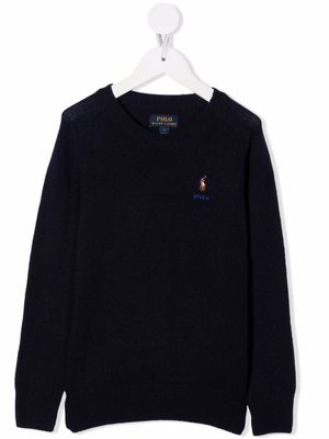 POLO RALPH LAUREN KIDS pull nervuré à logo brodé - Bleu