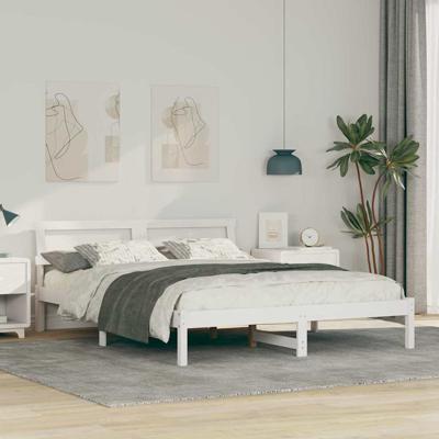 Bedframe met LED -striplichten met hoofdeinde Wit 160 x 200 cm Grenenhout