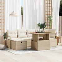 Tuinbankenset met kussen met opslag 7 pcs Beige poly rattan