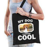 Katoenen tasje my dog is serious cool zwart - Beagle honden cadeau tas   -