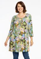 Yoek Tuniek wide bottom ruches FLOWERY | Zwart | Maat 58/60