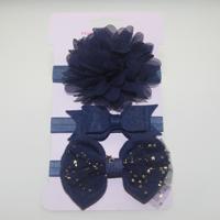 3 in 1Children Bow bloem hoofdband haar band haar ring Lees Tiara (donkerblauw)