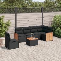 7-delige Loungeset met kussens poly rattan zwart