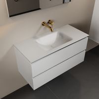 MONDIAZ AIVY 100cm badmeubel Talc, wastafel Talc solid surface midden zonder kraangat met spiegel (AI-351321TALC-NO - AI-M100TAMI - AI-S100X70)