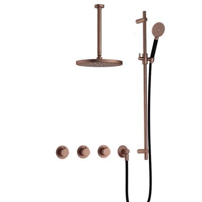 Hotbath Cobber IBS70 inbouwdouche met ronde handdouche, 30cm plafondbuis, 30cm hoofddouche en glijstang geborsteld koper PVD