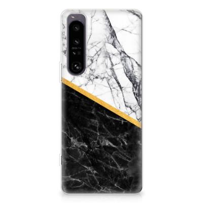 Sony Xperia 1 IV | TPU | Siliconen hoesje | Marmer Wit Zwart - Origineel Cadeau Man