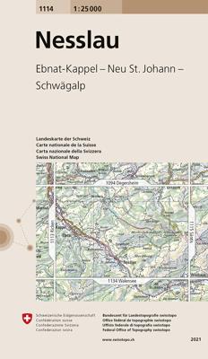 Wandelkaart - Topografische kaart 1114 Nesslau | Swisstopo
