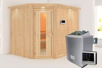 Karibu | Malin Sauna met Dakkraag | Energiesparende Deur | Biokachel 9 kW Externe Bediening - thumbnail