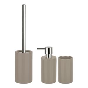 Badkamer accessoires set - WC-borstel/zeeppompje/beker - porselein - beige