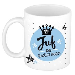 Cadeau koffiemok voor juf/lerares - topper - verjaardag/einde schooljaar kado - juffendag