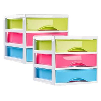 Plasticforte ladeblokje - organizer - 2x - 3 lades - transparant/mix kleuren - L18 x B21 x H17 cm
