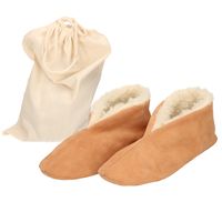 Beige Spaanse sloffen/pantoffels van echt leer/suede voor dames/heren maat 44 met opbergzak