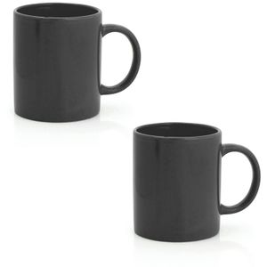 2x Drinkbekers/mokken zwart 370 ml