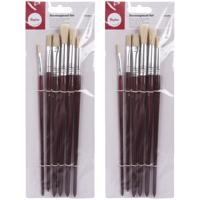 Rayher Hobby penselen/kwasten plat en rond - 12x stuks - Varkenshaar schilderkwasten/verfkwasten