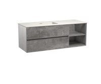 Storke Edge zwevend badmeubel 140 x 52 cm beton donkergrijs met Mata asymmetrisch linkse wastafel in mat witte solid surface - thumbnail