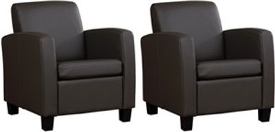 Set van 2 Donkerbruine leren landelijke fauteuils Joy - poot hout zwart - Toledo Leer Caffe (donkerbruin leer)