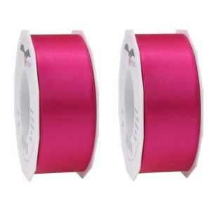 2x Luxe fuchsia roze satijnen lint rollen breed 4 cm x 25 meter cadeaulint verpakkingsmateriaal - Cadeaulinten